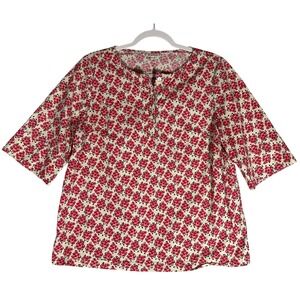 SUNO Ditsy Floral Half‎ Sleeve Button Neck Popover Top Sz 8 Cotton USA Cottage